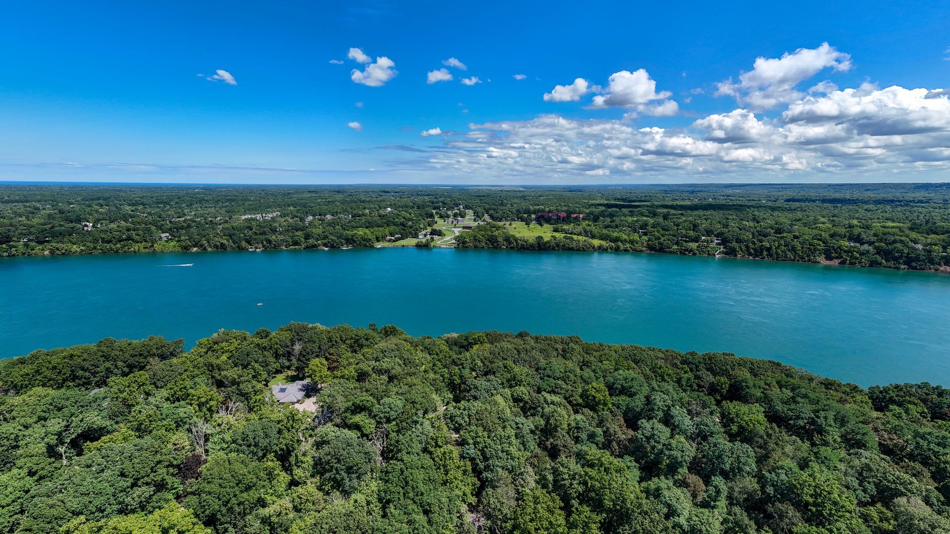Aerial view of the Niagara River near Niagara-on-the-Lake, Ontario, Canada