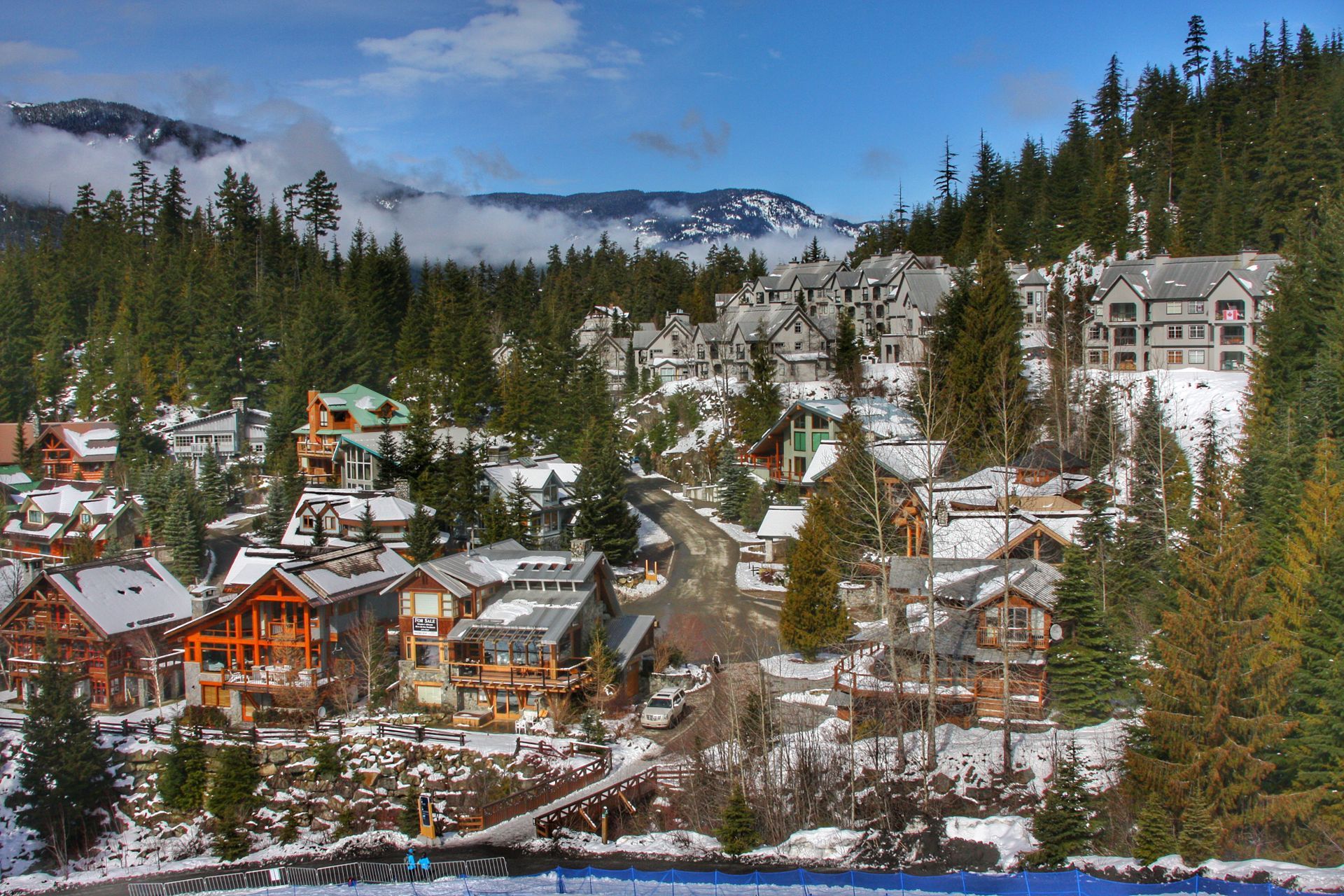 Whistler Village surrounded by mountains in British Columbia